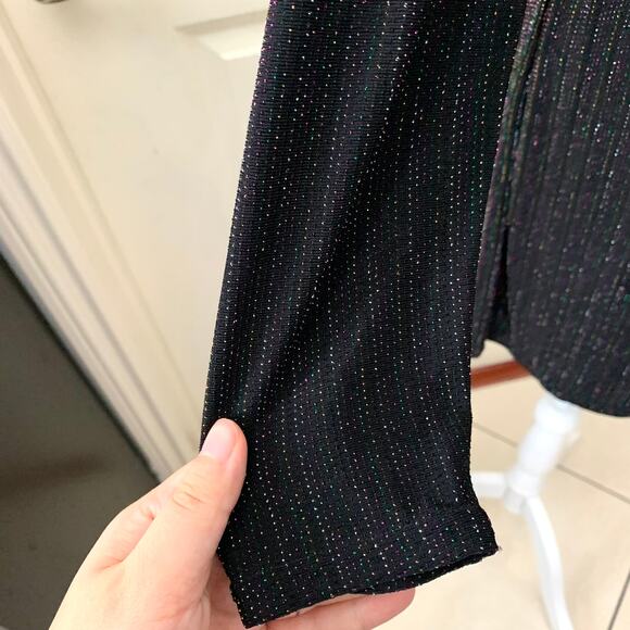 Modcloth Shimmer On Show Dress Long Sleeve Tulip Skirt Dress Black - Picture 7 of 13